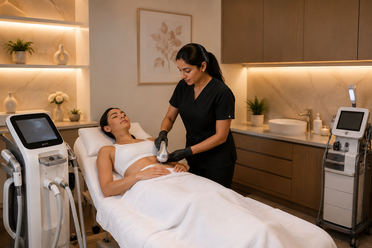 A VYVORA SLIMS treatment room, showing the range of technology used across its slimming and body-contouring treatments
